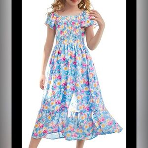 Grace Karin Blue Floral Kids Casual Dress
